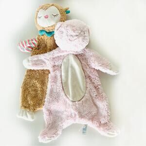 2 DOUGLAS BABY Sshlumpie Pink White Bear Tan Cream Stripe Owl Stuffed Animal Toy